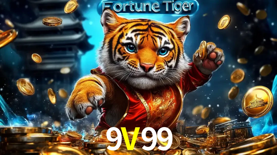 Imagem promocional do jogo de slot Fortune Tiger, com um tigre majestoso em traje tradicional cercado por uma fortuna em moedas de ouro, disponível agora no cassino 9V99.